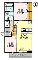 シャルマン北長尾 2LDKの間取図画像
