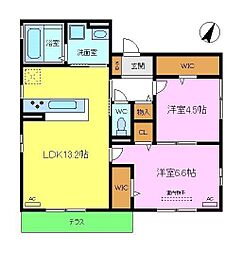 アルフォンテ上野芝 2LDKの間取図画像