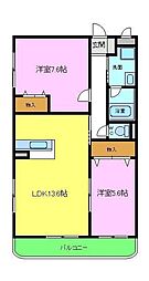 レフィナード2 2LDKの間取図画像