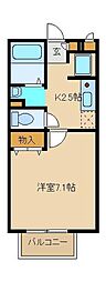 アベリアコート 1Kの間取図画像
