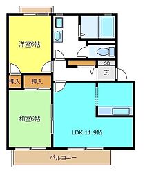 鍵田ハイツ 2LDKの間取図画像