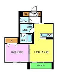 HARUなかもず 1LDKの間取図画像