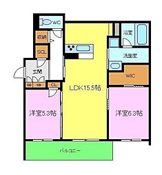 ヘルトシュタイン堺東 2LDKの間取図画像