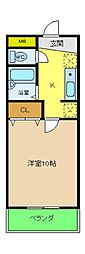 コーポ大美野 1Kの間取図画像