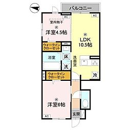 カーサ・デ・ラコリーナ 2LDKの間取図画像
