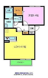 モンパール北花田 1LDKの間取図画像