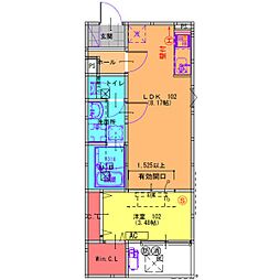 松原市高見の里3丁目アパート 1LDKの間取図画像