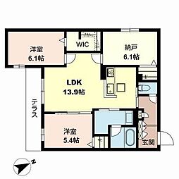 シャーメゾンサンクイール三国ヶ丘 2SLDKの間取図画像