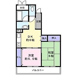 サンハイツ北花田第2 4階2DKの間取り