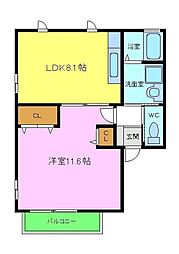 ドルフスクエアー 2階1LDKの間取り