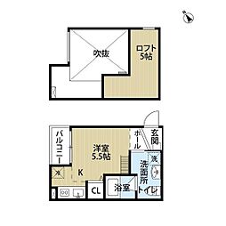 ドメーヌ堺 2階ワンルームの間取り