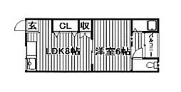 花田ハイツ 2階1LDKの間取り