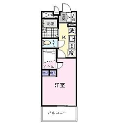 レオパレスレグルス八幡 4階1Kの間取り