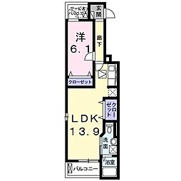 ルナ・ソーレ 1階1LDKの間取り