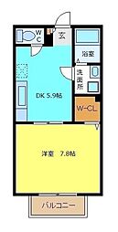 ユートピアもず 1階1DKの間取り