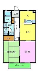 アーバンハイツB棟 2DKの間取図画像