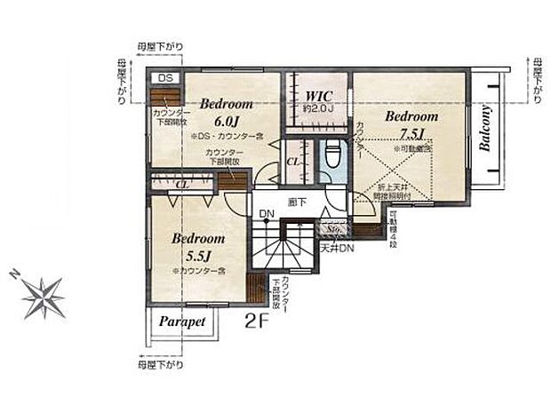【間取り図】（2F）3LDK、土地面積99.86m2、建物面積88.60m2