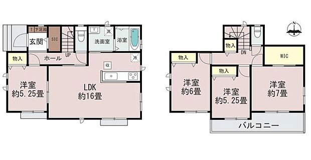 【間取り図】(A号棟)4LDK+WIC、価格3990万円、土地面積204.19m2、建物面積98.95m2