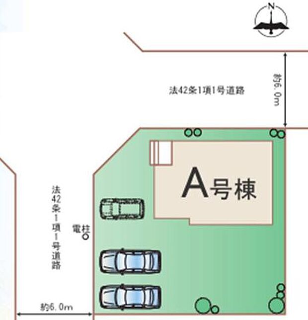 駐車場3台並列の広々とした敷地が魅力的です♪角地のため開放感があります。