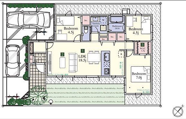 【間取り図】(15号棟)3LDK、土地面積173.81m2、建物面積76.24m2