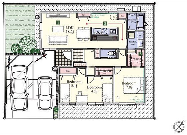 【間取り図】(9号棟)3LDK、土地面積173.10m2、建物面積82.81m2