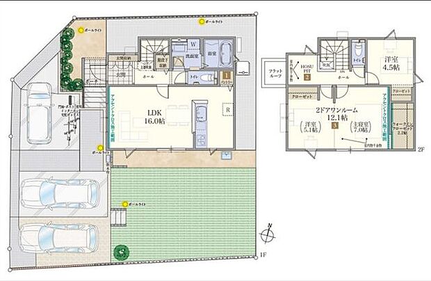【間取り図】(2号棟)2LDK、土地面積192.12m2、建物面積88.98m2