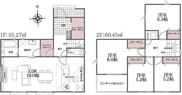 【間取り図】(1号棟)4LDK、土地面積142.57m2、建物面積109.09m2