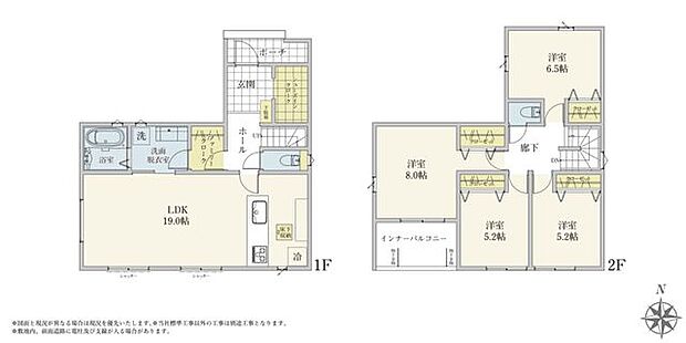 【間取り図】（1号棟）4LDK、土地面積142.57m2、建物面積109.09m2