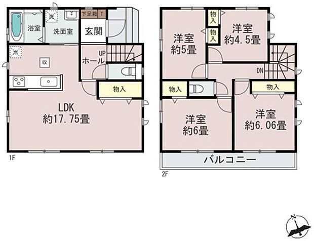 【間取り図】（B号棟）4LDK、土地面積87.57m2、建物面積93.57m2