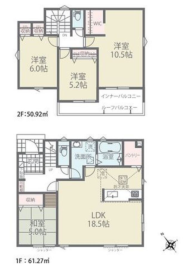 【間取り図】(1号棟)4LDK、土地面積166.05m2、建物面積112.19m2