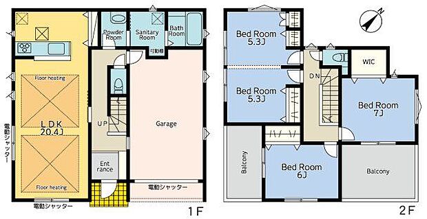 【間取り図】（1号棟）3LDK、土地面積167.34m2、建物面積135.59m2