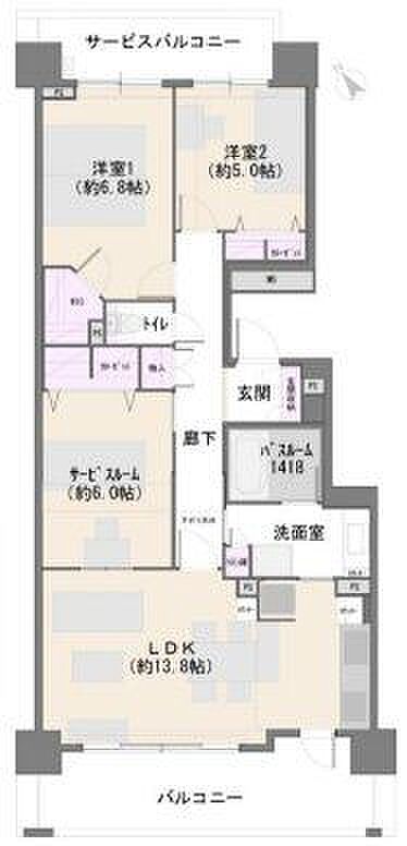 【間取り図】3LDK＋WIC、専有面積77.10m2、バルコニー面積12.10m2