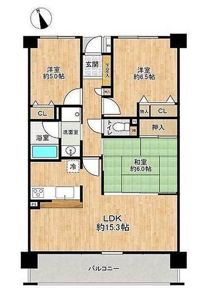 【間取り図】3LDK、専有面積69.42m2、バルコニー面積9.8m2