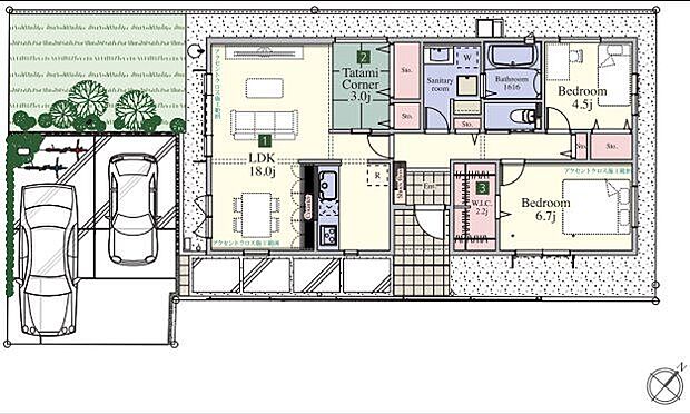 【間取り図】(17号棟)2LDK、土地面積174.88m2、建物面積78.66m2
