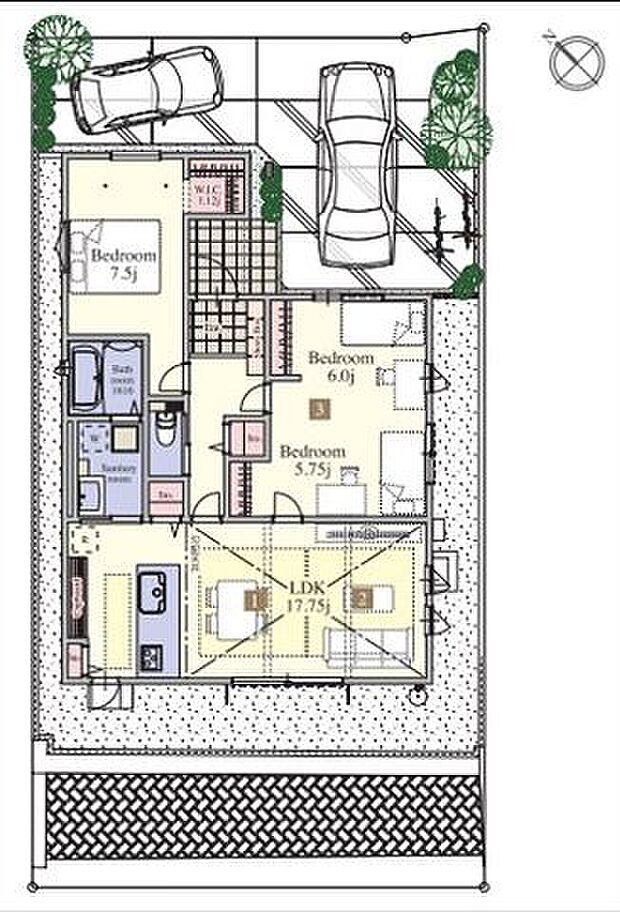 【間取り図】(58号棟)3LDK、価格4190万円、土地面積196.46m2、建物面積81.36m2