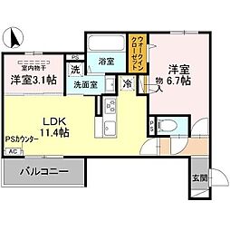 三木市大塚1丁目アパート 2LDKの間取図画像
