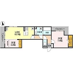 三木市大塚1丁目アパート 2LDKの間取図画像