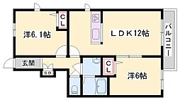シャーメゾン・クレールA 2LDKの間取図画像