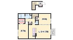 セジュール加佐A 2LDKの間取図画像