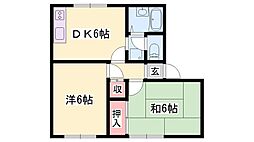 アーバンコート竜野D棟 2DKの間取図画像