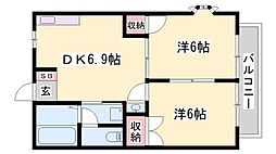 リバーサイドパレス 2DKの間取図画像