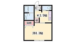 コスモポート新田 1Kの間取図画像