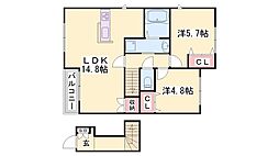 エスペランサ粟津5 2LDKの間取図画像