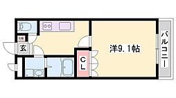 アビタシオン朝日 1Kの間取図画像