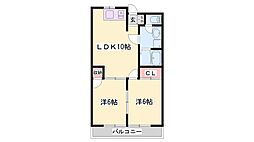 川井田ハイツ 2LDKの間取図画像