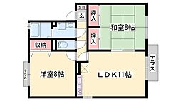 セジュールヒルトップB棟 2LDKの間取図画像