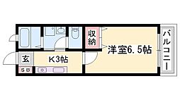ウエストヒルズ 1Kの間取図画像