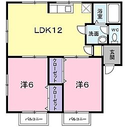 中尾弐番館B棟 2LDKの間取図画像