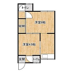 赤根荘2号棟 2Kの間取図画像