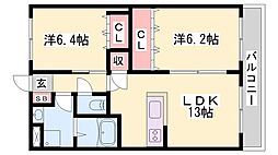 サンシャイン2号館 2LDKの間取図画像